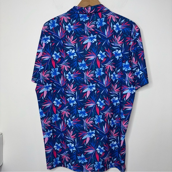 Scales Polo Shirt Mens M Blue Pink Floral Performance Stretch Golf Activewear - Picture 8 of 12